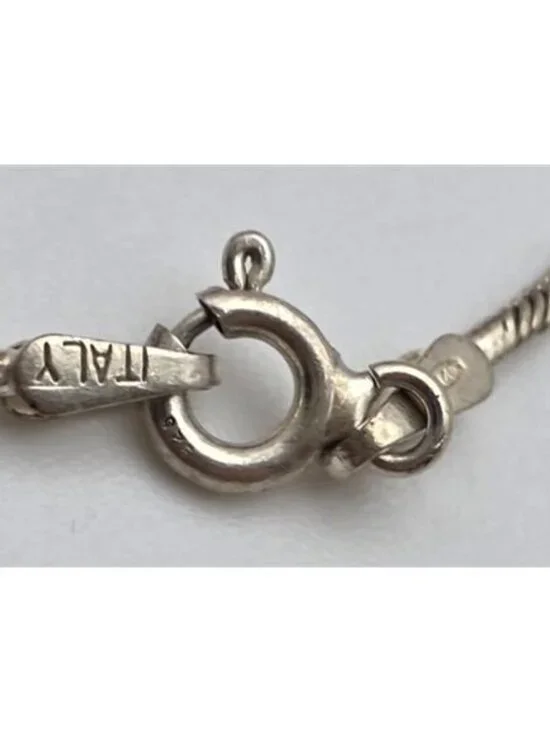 Vintage 925 Italy Sterling Silver Puffy Heart Pendant Necklace Snake Chain 17” - Picture 6 of 9